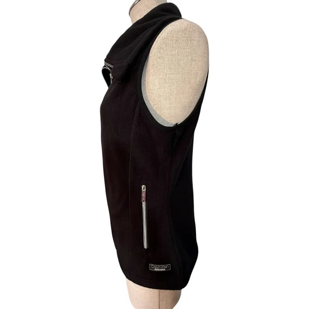 Calvin Klein Performance Fleece Vest Woman’s Black Size Small Zipper Winter - Picture 5 of 12